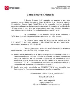 Comunicado ao Mercado Bradesco adquire Controle .